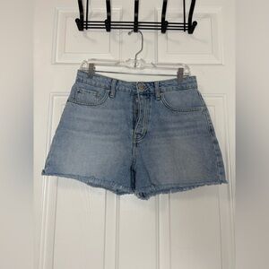 Forever 21 light wash denim shorts featuring a frayed hem classic five-pocket